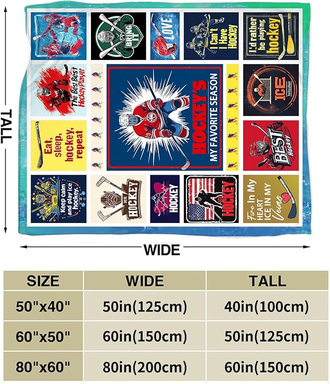 Ice Hockey Blanket Gifts for Boys Man Soft Warm Plush Ice Hockey Sport Player Throw Blanket Flannel Fleece Fuzzy Sports Blanket for Lovers Kids Bed Couch Living Room Decor 60"X50"
