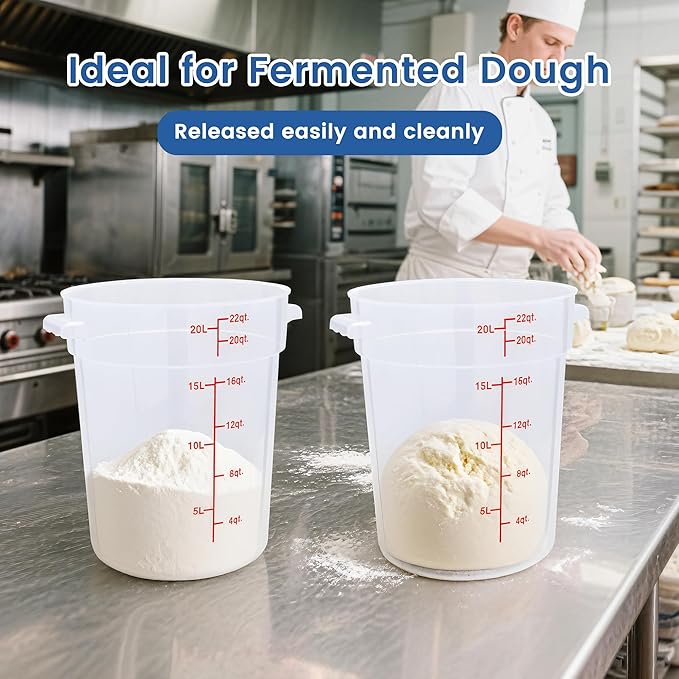 4 Pack 8QT Round Food Storage Containers with Lids, BPA-Free Polypropylene NSF Commercial Food Container, with Labels & Measuring Cup