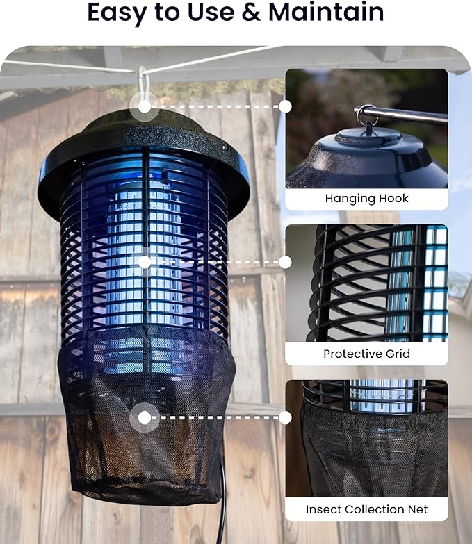 OWLTRA OMT-E80 In/Outdoor Electronic Insect Killer & Catcher Lamp for Mosquitoes, Gnats, Aedes Mosquitoes, Flies, Moths & More with 2*40W UV Light & 4200V High Voltage Grid, 1.5 Acre Coverage, Black