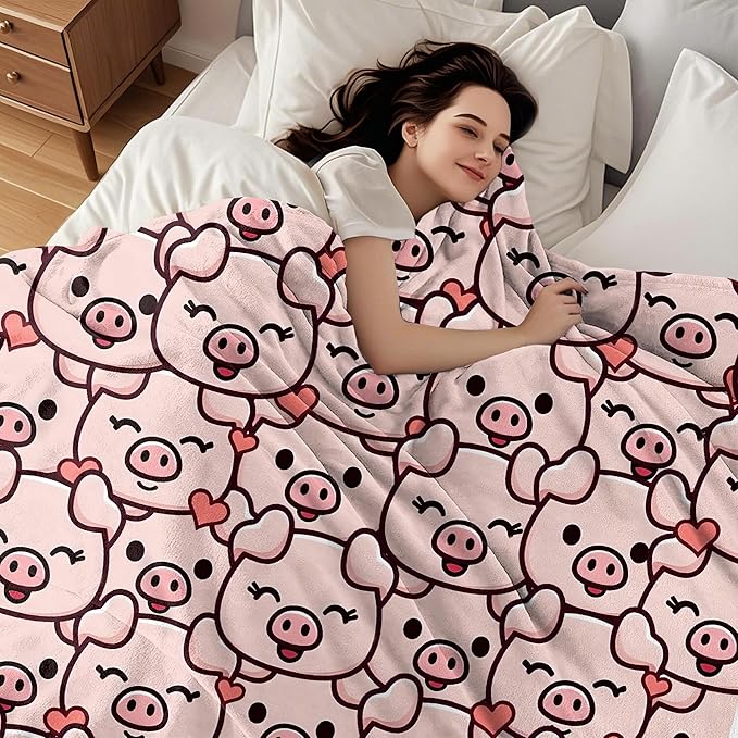 Pig Blanket Pig Gifts for Girls Women Pigs Lovers Soft Flannel Blankets Birthday Gifts Decor Stuff Cute Pink Pigs Themed Throw Blanket 50" x 40"