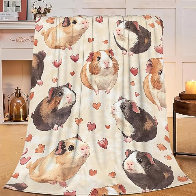 Cute Guinea Pig Throw Blanket Guinea Pig Pets Flannel Blankets Fuzzy Plush Super Soft Cozy Warm Decor Gifts for Boys Girls Kids Adults Men Women 60" x 80"