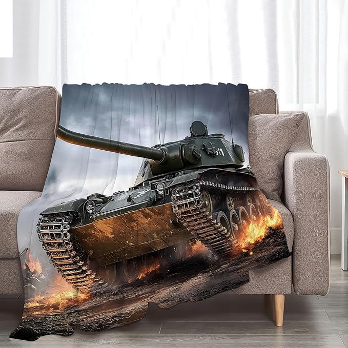 Tijuboni Military Tank Throw Blanket Army Gifts for Boys Men Girls Women Kids Adults Soft Flannel Fleece Blanket for Couch Sofa Bed Home Decor 40"x50"