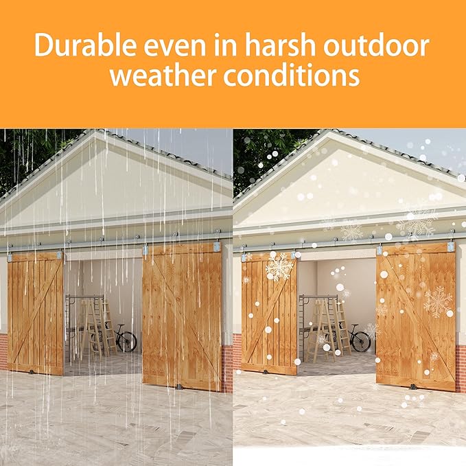 14FT Box Rail Exterior Barn Door Hardware Kit for 2 Doors, Sliding Heavy Duty Barn Door Track, Wall Mount Barn Door Hardware with 9 Track Brackets,Silver(Doors NOT Include)