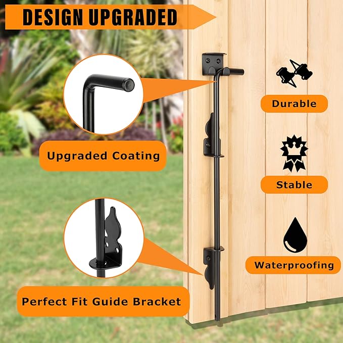 18" Heavy Duty Cane Bolt Drop Rod-Steel Gate Ground Latch Designed for Wood Metal Vinyl Gates or Double Doors Fence Applications-2 Pack