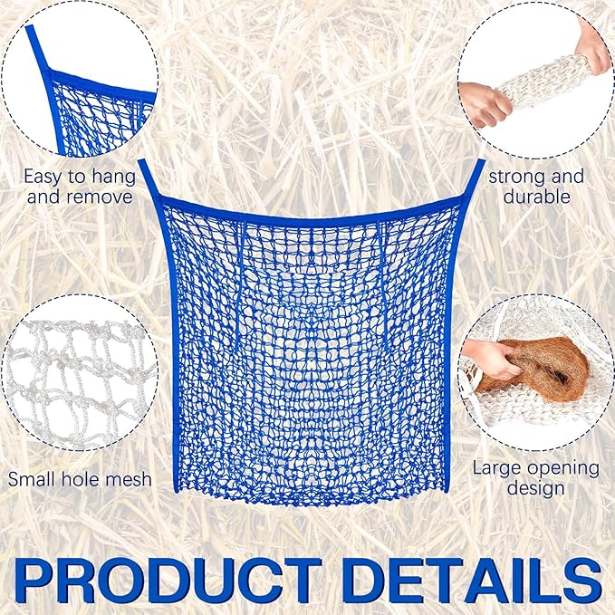 Fabbay 2 Pcs Slow Feed Hay Net Hay Feeder Bags for Horses Goat Stall Trailer Horse Feeding Supplies(35 x 31 Inch,Blue)