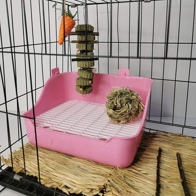 Hamiledyi Rabbit Litter Box, Plastic Rectangular Cage Toilet, Bunny Potty Trainer Corner, Small Pets Bedding Litter Box for Chinchilla Guinea Pig Ferret Hedgehog (Pink)