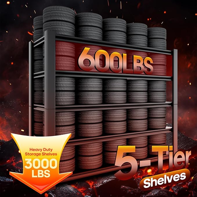 Heavy Duty 5-Tier Garage Storage Shelving Unit, Boltless Metal Rack for Garage Organization, Adjustable Freestanding Steel Shelf, Black, 76H x 60W x 24D