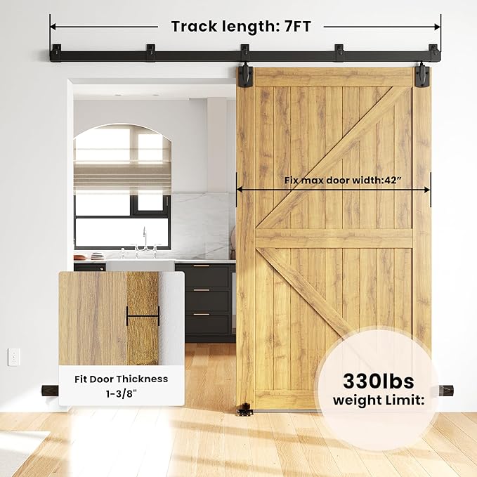 SMARTSTANDARD 7FT Box Rail Hardware - Exterior Barn Door Hardware Kit,Sliding Barn Door Hardware,Heavy Duty Wall Mount Kit,Fit Indoor and Exterior Door,Easy to Install(Widest to 42" Wide Door)