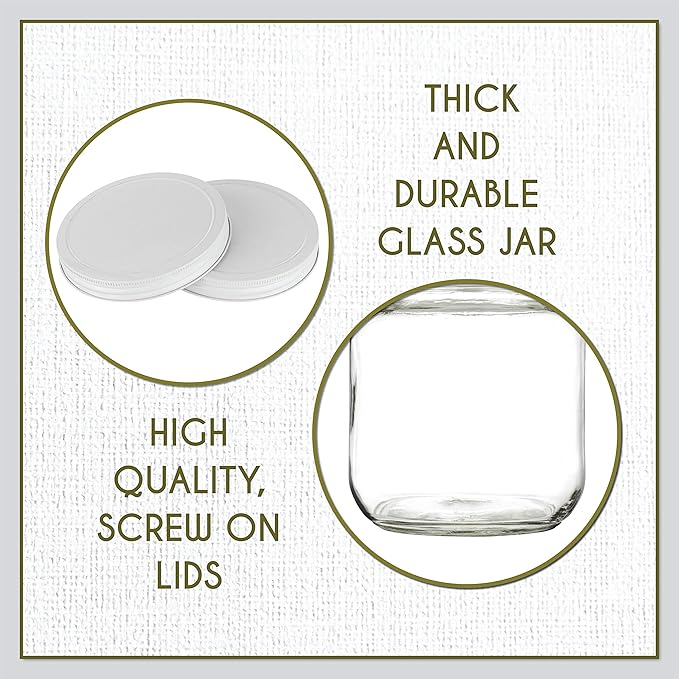 Half Gallon Glass Mason Jar Wide Mouth with Airtight Metal Lid - Safe for Fermenting Kombucha Kefir - Pickling, Storing and Canning- BPA-Free Dishwasher Safe- By Kitchentoolz - Made in USA(6)