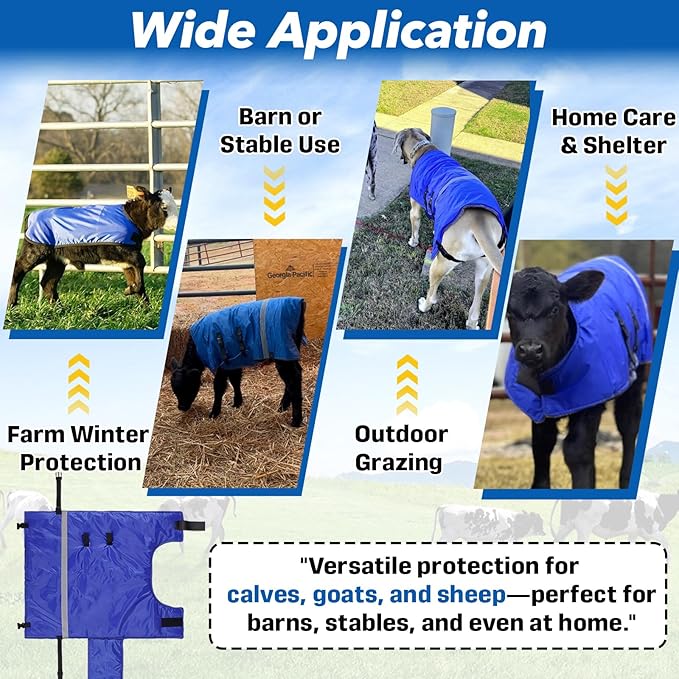 Calf Blanket - Suitable for Calves, Goats, and Sheep, Windproof and Insulated Design, Thickened Belly and Neck Protection, Adjustable Size for Complete Warmth and Comfort - 1 Piece (Blue)