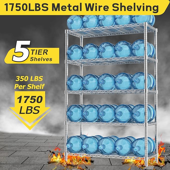 Storage Shelves, 3 PCS 36" L x 14" W x 72" H Heavy Duty Garage Wire Shelving Unit Loads 1750LBS, 5-Tier Adjustable Metal Industrial Utility Shelf Rack for Kitchen, Laundry Room, Basement