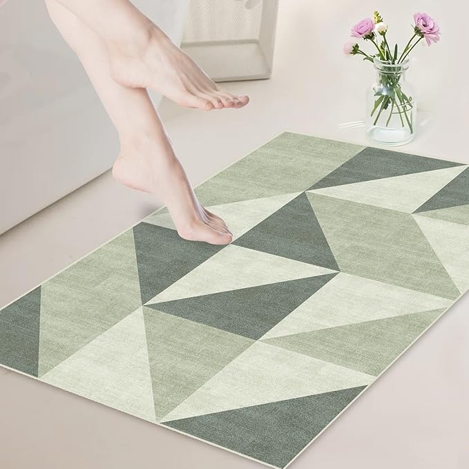 2x3 Abstract Geometric Modern Small Carpet Washable Green Area Rugs Doormat for Entryway Bathroom Living Room Bedroom Washing Room Non Slip