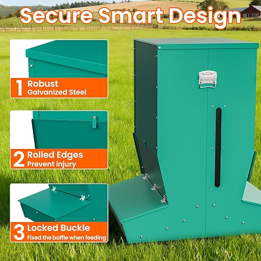 Hog Feeder for Pigs, Heavy Duty Pig Feeder with Rainproof Lid, Self Feeder for Outdoor Use on Hog Farm, Homestead, or Pasture(4 Door)