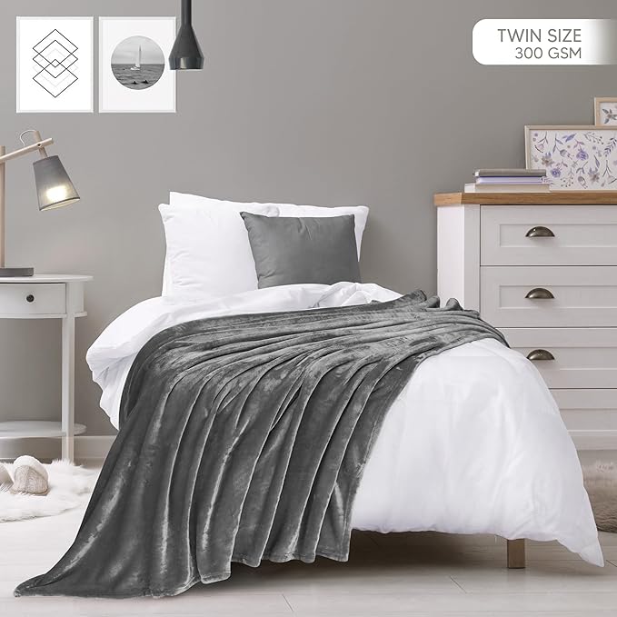 Utopia Bedding Grey 300GSM Fleece Blanket (Twin Size - 60x80 Inch) Luxury Soft Bed Blanket (Bulk Pack of 12)