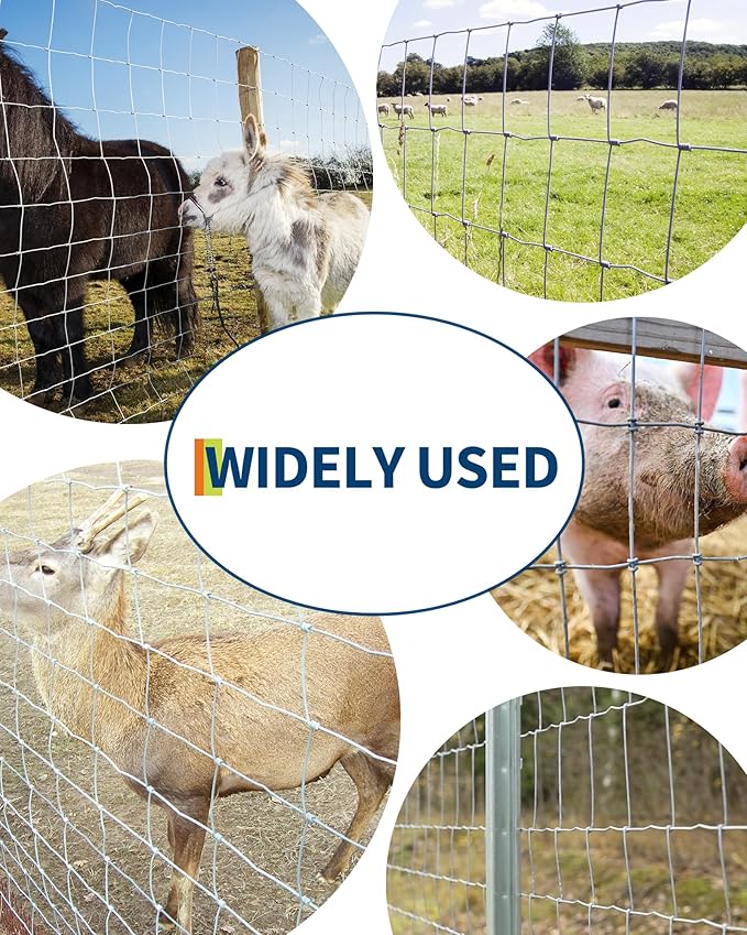 Farm Fence, 4FT x 164FT Heavy Duty Galvanized Cattle Fence Panel - Zinc Coated Wire Fencing for Livestock, Goat, Sheep & Garden Enclosure, Farm Animal Protection