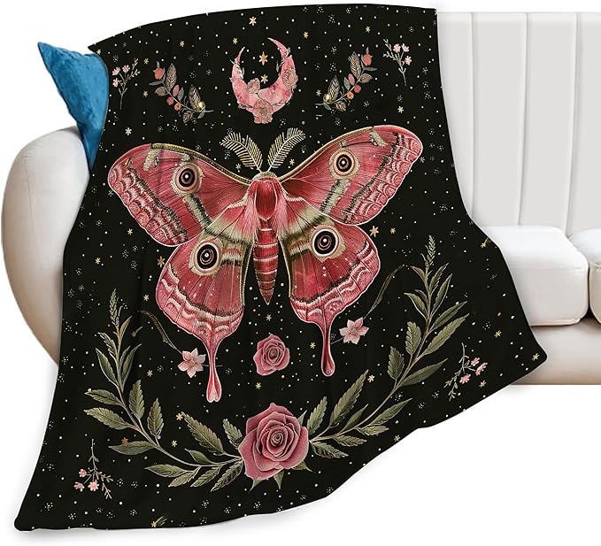 Moth Blanket Butterfly Decor Throw Blanket Comfy Plush Flannel Fleece Warm Soft Fluffy Fuzzy Blanket Gothic Gifts for Girls Boys Women Teens for Room Bed Sofa Couch 40"X50"
