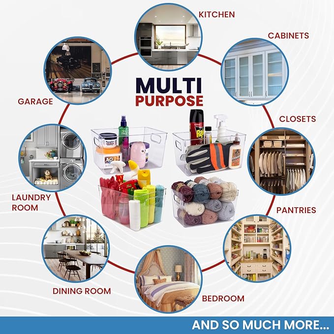 Clear Plastic Storage Bins with Lids, Perfect for Kitchen Organization or Pantry Organization and Storage, Stackable Fridge Organizer Bins, Storage Containers for Organizing, Cabinet Organizers