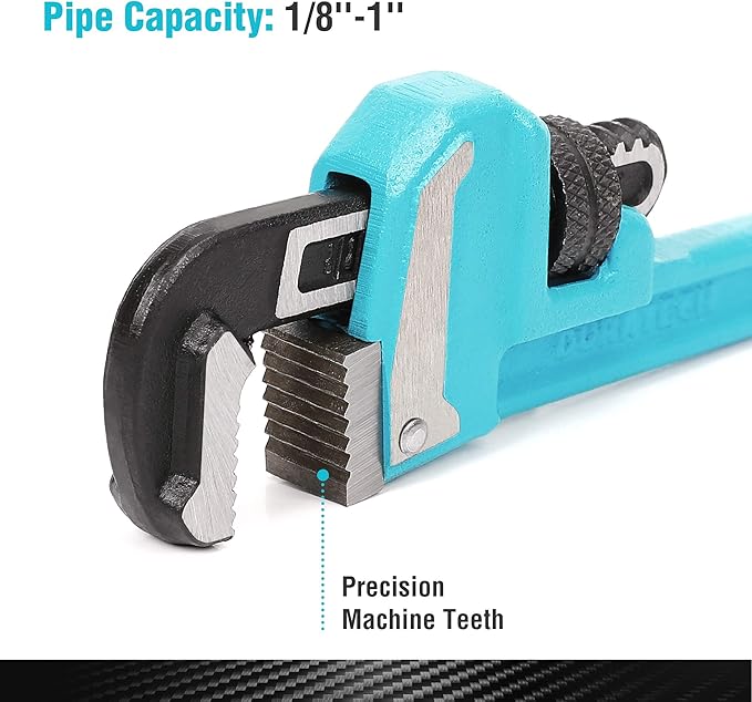 DURATECH 8-Inch Heavy Duty Pipe Wrench, Adjustable Plumbing Wrench, Malleable Cast Iron Handle, Exceed GGG standard