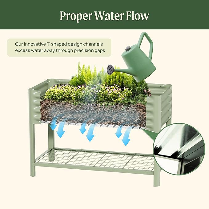 Elevated Raised Garden Bed-V Series, 2' x 6' Garden Beds with Legs & Storage Rack for Patio Porch, 1000 Lbs Weight Capacity, Outdoor Planter Boxes for Gardening Herbs Vegetables Flowers, Pearl White