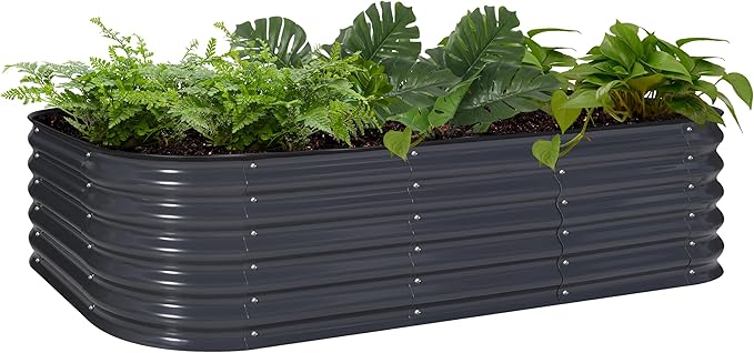 MUPATER 8ftx2ftx1.4ft Raised Garden Bed Outdoor for Vegetables, 9-in-1 Galvanized Metal Planter Box, 17''H Modular Garden Bed Kit Oval for Herbs and Flowers, Grey