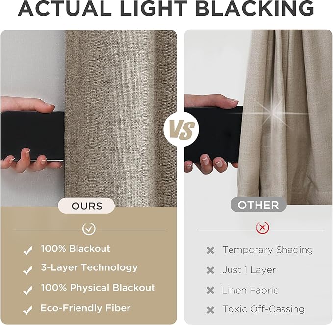 Joydeco Linen Blackout Curtains 120 Inches Long, Extra Long Curtains 120 Inch Length 1 Panel for Bedroom, Thermal Insulated Linen Black Out Curtains with Grommets(100x120, Linen)