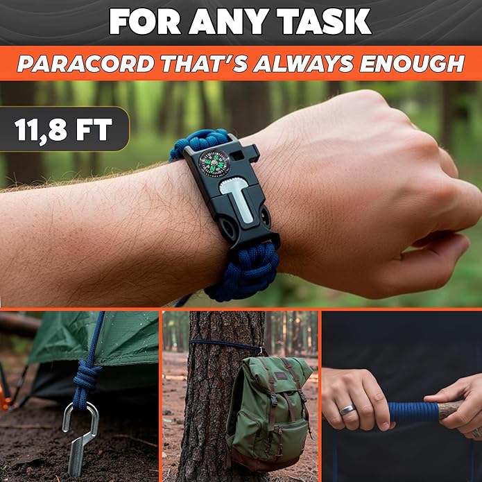 2Pack Survival Paracord Bracelet – 5-in-1 Adjustable Tactical Bracelet for Men with 10 ft Paracord, Flint Fire Starter, Compass, Whistle & Scraper – Survival Gear for Camping, Hiking, Fishing & Travel