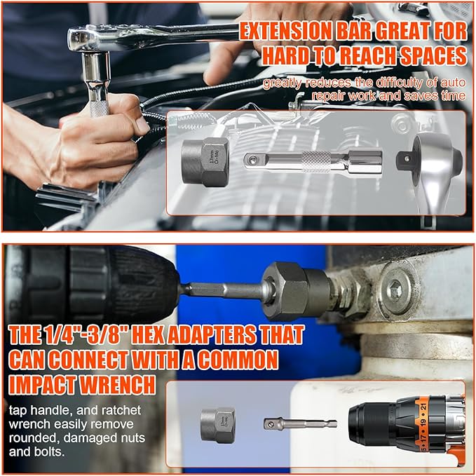 72pcs Bolt Extractor Kit for Men's Gift, Easy Out Screw Extractor Set, Lug Nut Removal Tool with Left Hand Drill Bit Set for Removing Damaged, Frozen, Rusted, Rounded-Off Bolts, Nuts & Screws
