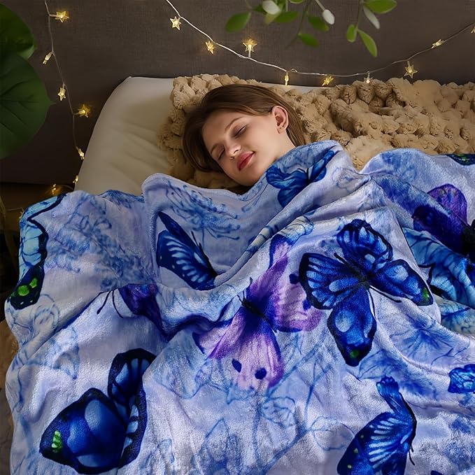 Cute Butterfly Blanket for Women Girls Kids Adults 40" x 50", Flannel Throw for Sofa Couch Bed Living Room, Gifts for Animal Lovers
