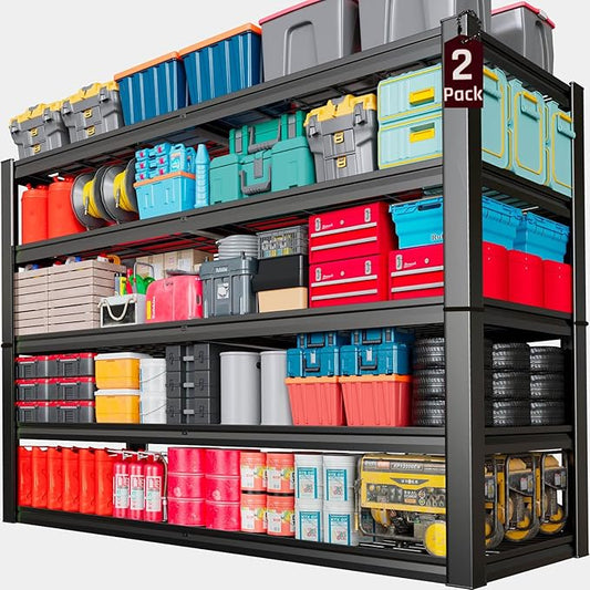 68" Wide Heavy Duty Garage Shelving Units, 5-Tier Deep Storage Shelves,Black Metal Garage Shelves,Steel Shelf,Large Storage Rack,Industrial Shelving for Shop, 68" W x 24" D x 84" H,2 Pack