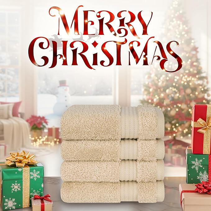 Cotton Paradise 100% Cotton Turkish Washcloth Set for Bathroom, 4 Piece Soft Absorbent Small Hand Face Towels Wash Rags, Beige