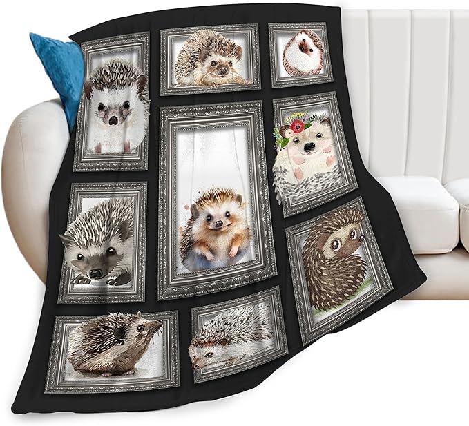 Cute Hedgehog Soft Cozy Flannel Fleece Throw Blanket - Animal Decor, Warm & Lightweight, Plush Bedding, Gifts for Girls, Boys, Adults, Kids, Women, Bed & Travel - 50"x60"