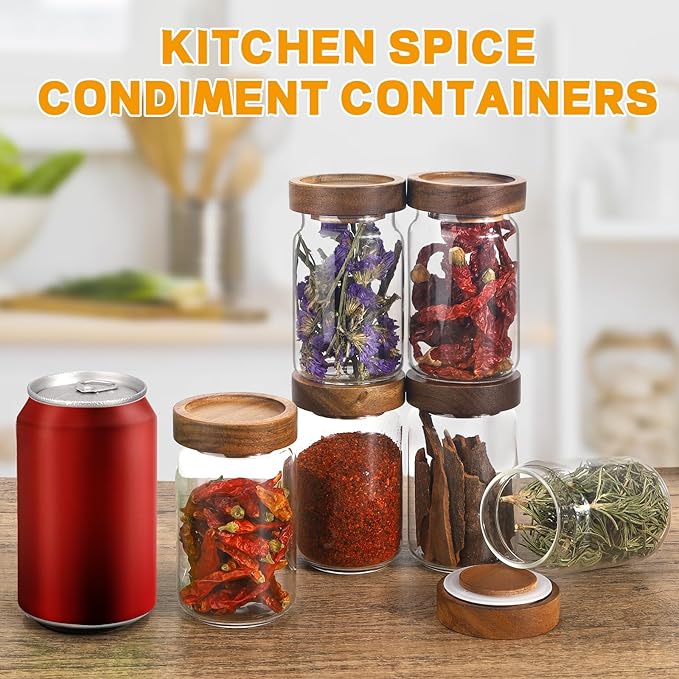 Small Glass Jars with Airtight Lid Spice Jar Round Food Storage Canister Clear Glass Seasoning Containers Jar for Pantry Sugar Tea Coffee Bean Spice Nuts Cookies Bath Salts (6 * 200ml(6.76oz))