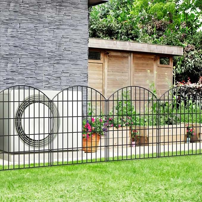Metal Garden Fence 36in (H) x 18.7ft (L), 8 Panels +9 Stakes Dog Fence Border Fence Animal Barrier, No Dig Garden Fencing for Yard Flower Bed Lawn Patio Outdoor,CTW3608 Black