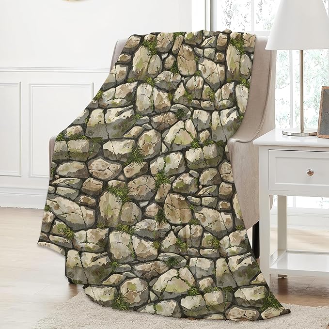 Stone Wall Pattern Throw Blanket Gifts for Women, Soft Fuzzy Warm Cozy Flannel Blankets for Bedroom, Travel, Couch, Home Decor 40x50 in