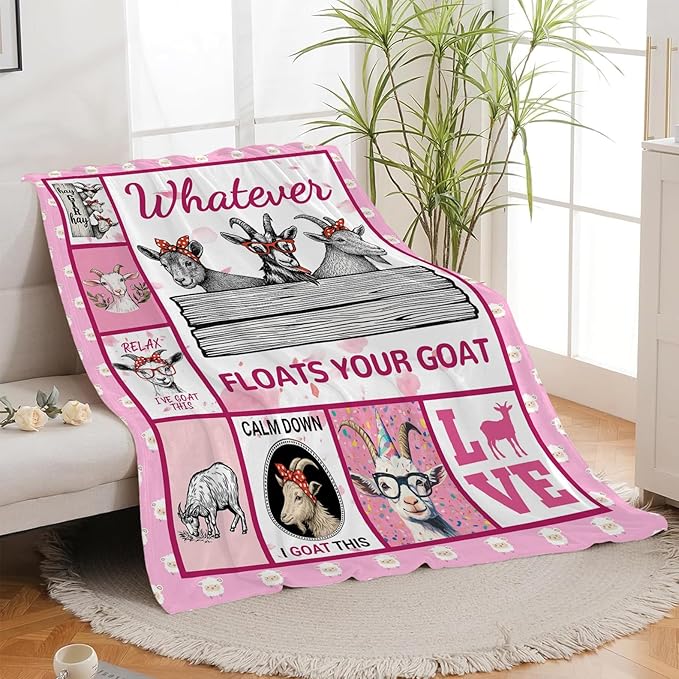 Goat Blanket, Pink Goats Throw Blanket, Sheep Gifts Blankets Stuff Fleece Flannel Plush for Girls Women Men Boys Lovers Adults Soft Bedding Gift for Sofa Bed Office Home Decor 80"x60"