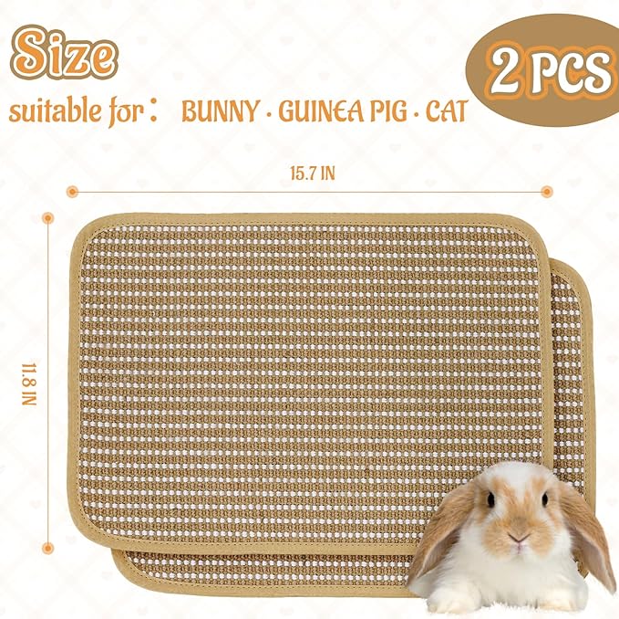 Rabbit Scratching Pad, Sisal Scratching Pad for Bunny, Guinea Pig, Cat. Resting Mats for Cages, Forage Grass Mat Indoor Essentials Accessories (2PCS)