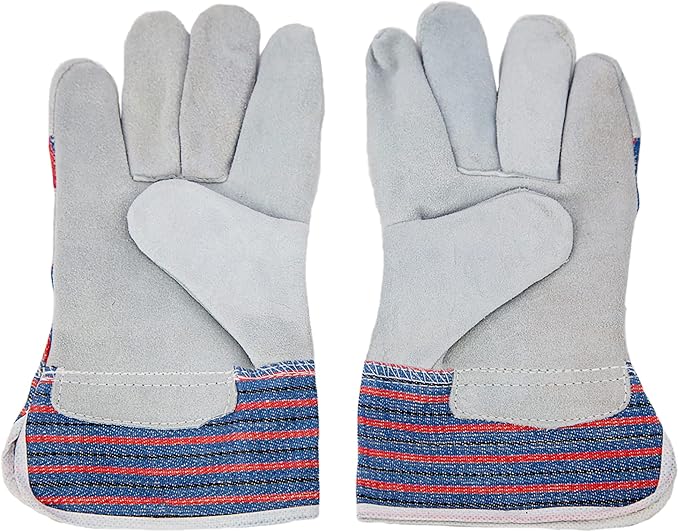 SAFE HANDLER Work Leather Gloves with Cool Cotton Lined Backing Lightweight & Versatile Split Leather Safety Cuff Work Gloves