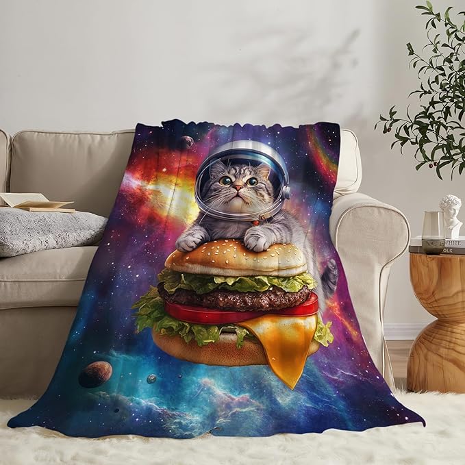 Funny Cat Blanket, Decor Gifts for Cat Lover, Flannel Fleece Fuzzy Cats Throw Blankets Soft Warm Cozy Plush Food Blankets for Bed Couch Living Room Stuff Decoration for Kids Adult 50"x40"