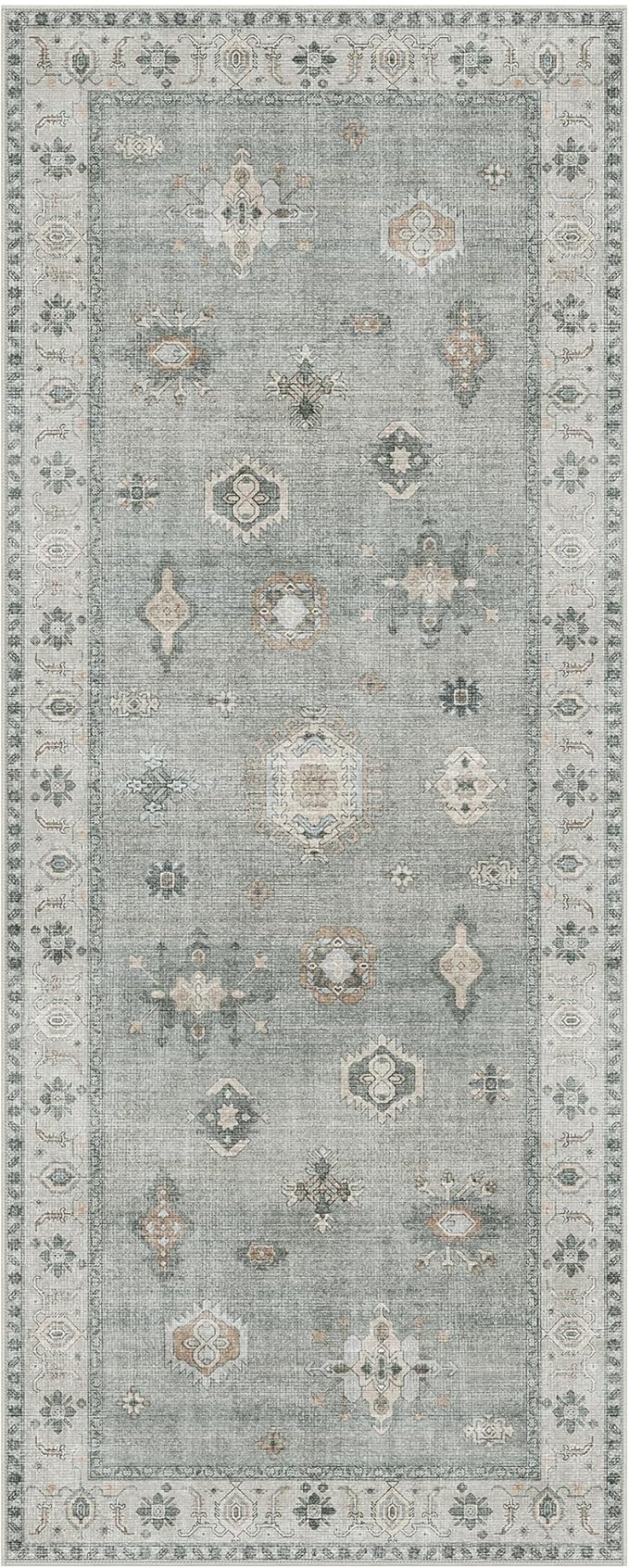 GENIMO 2x5 Runner Rugs for Hallway, Machine Washable Non Slip Vintage Retro Rugs, Low Pile Lightweight Chenille Print Rug for enrtyway, Corridor, Home Office, Bluish Gray