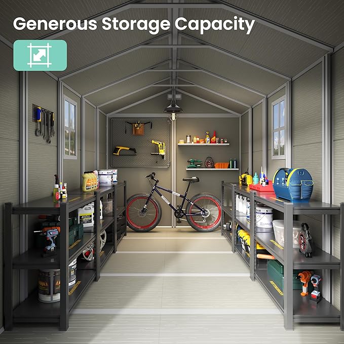 UDPATIO Outdoor Shed 7.5x10.7 FT, Plastic Storage Shed for Bike, Garbage Can, Tool, Outside Sheds & Resin Shed with Lockable Door for Backyard, Patio, Lawn, Standstone