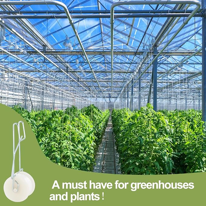 40 Pack Tomato Roller Hooks with 49.2FT String, Greenhouse Trellising Kit for Tomato,Plant, Greenhouse,Flower Vine Twine Crop Trellis Kit Plant Roller Trellis Hook