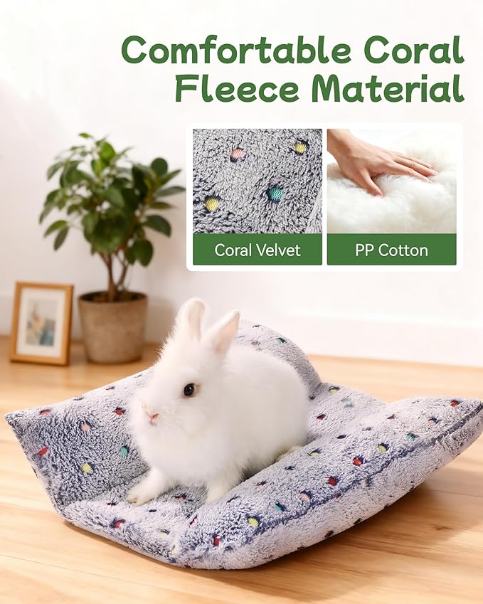 16 x 14 in Bunny Bolster Bed for Rabbits Cats Dogs and Other Small Pets, Reversible Fleece Flop Bedding with Padded Sides