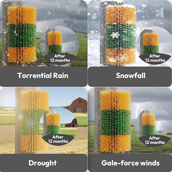Livestock Scratching Brush — Cattle Horse Goat Pig Sheep Grooming Post with 8 Screws, Weather-Resistant Single Brush for Barn Fence Mount