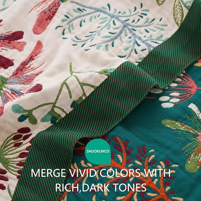 Boho Throw Blanket, 100% Cotton Ultra Soft Luxury Throw Rustic Quilt, Muslin Breathable Soft Bed Throw ，All Throw for Sofa Couch Chair 60x80 Inch
