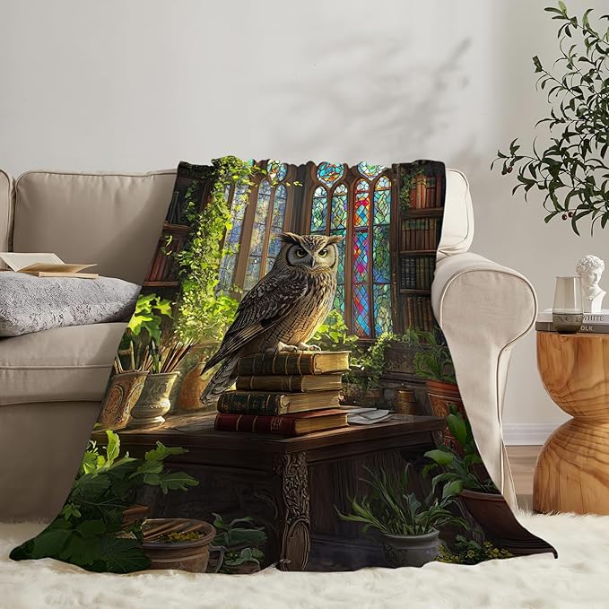 Owl Fleece Blanket Vintage Book Throw Blankets for Girls Boys Super Soft Warm Flannel Animal Throws Gifts for Men Women Cozy Fuzzy Plush Stuffed Couch Bed Bedding Decor 60"X50"
