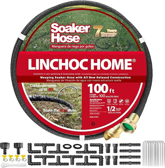 1/2 Inch Solid Brass Soaker Hose | Heavy Duty Leakproof Garden Hose for Gardens, Lawns & Landscaping | Flexible Eco-Friendly Design(100FT KIT)