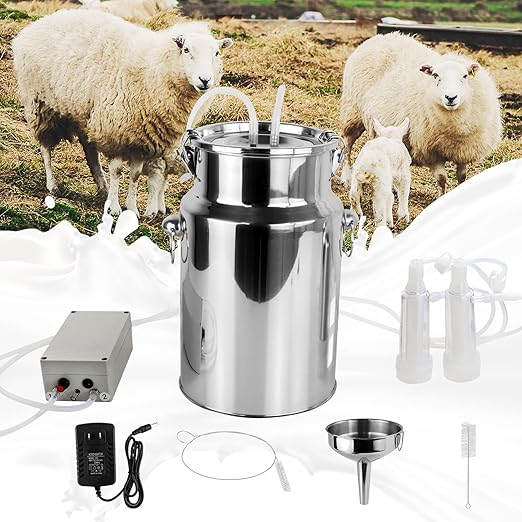 2025 Upgrade 7L Goat Milking Machine, Continuously Adjustable Suction Pulsation Vacuum Electric Milker, Portable Livstock Milking Machine with Stainless Bucket(US Plug)(7L Goat)
