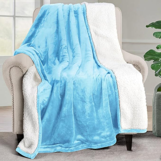 Utopia Bedding Sherpa Blanket Throw Size (Washed Blue, 50x60 Inches) - Soft Lightweight Plush Fleece Reversible Blanket for Bed, Sofa, Couch, Camping and Travel