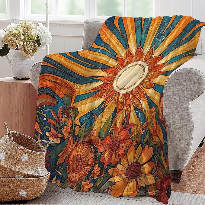 Sunflower Blanket Boho Sunrise Floral Throw Blankets Gifts for Girls Boys Kids Sunflower Lovers Soft Cozy Fleece Plush for Couch Sofa Bed 50"x40"