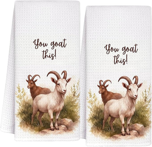 InnoBeta Funny Goat Gifts, Hand Kitchen Towel 2 Pack, 16 x 24 in Microfiber Dish Tea Towel, You Goat This